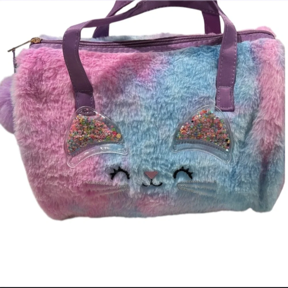 Colorful Furry Cat Face Kids Duffle Bag